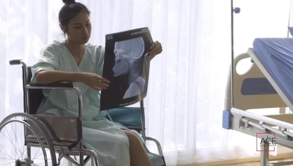 A girl looking at her brain injury report