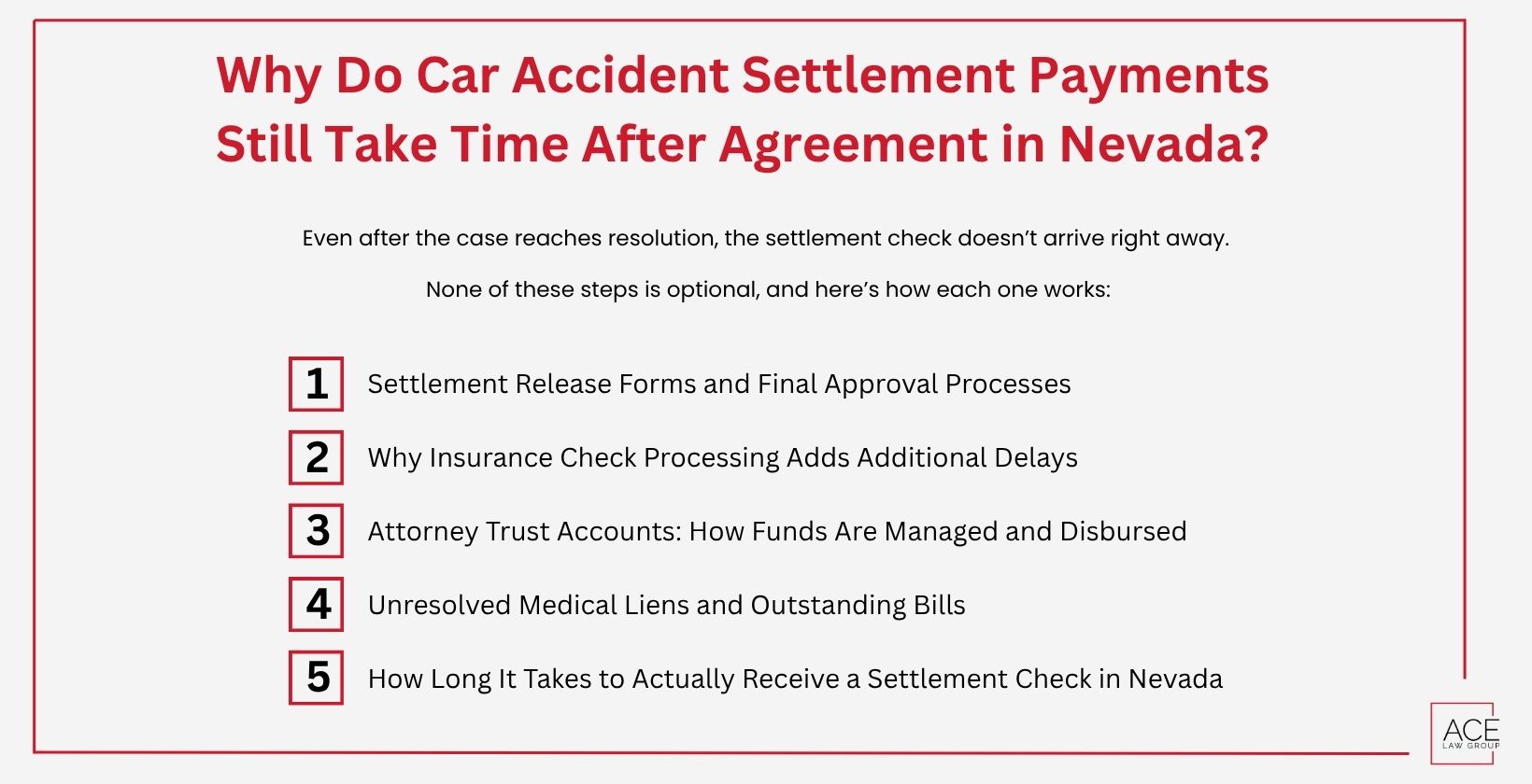 Why Do Car Accident Settlement Payments Still Take Time After Agreement in Nevada