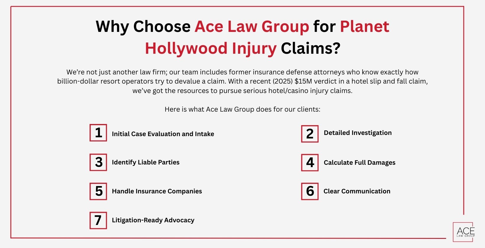 Choose Ace Law Group for Planet Hollywood Injury Claims